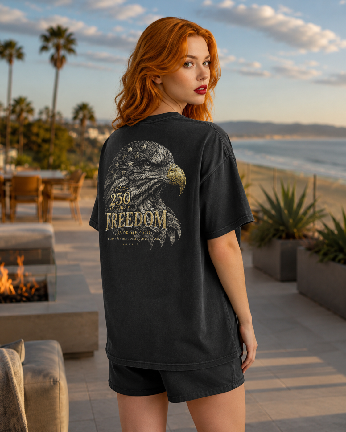 Freedom black heavyweight T-shirt with patriotic eagle graphic - lifestyle view 2