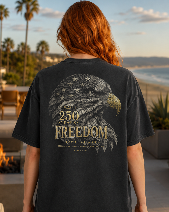 Freedom black heavyweight T-shirt with patriotic eagle graphic - lifestyle view 3