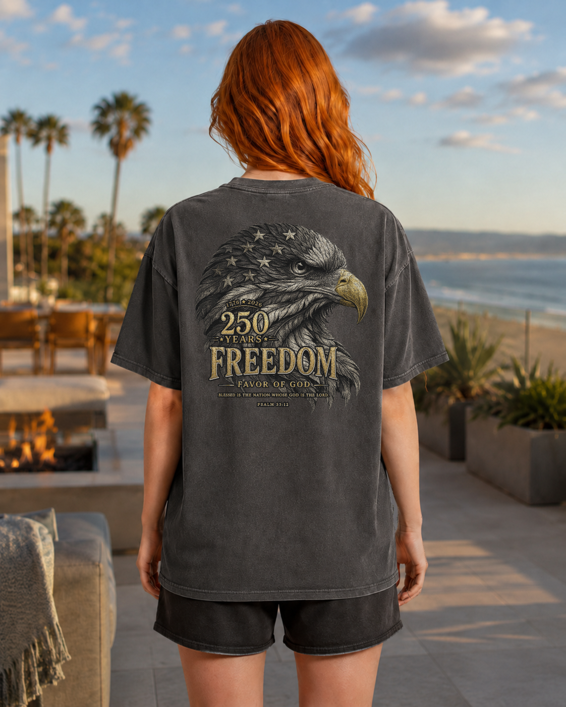 Freedom pepper heavyweight T-shirt with patriotic eagle graphic - lifestyle view 1