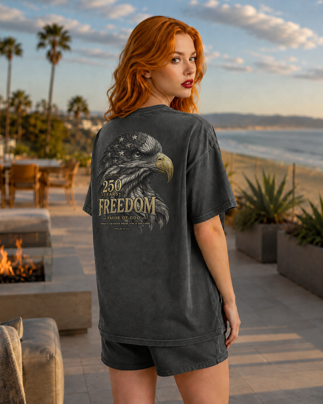 Freedom pepper heavyweight T-shirt with patriotic eagle graphic - lifestyle view 2