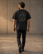 Battle black heavyweight T-shirt with crowned warrior prayer design - lifestyle view 4