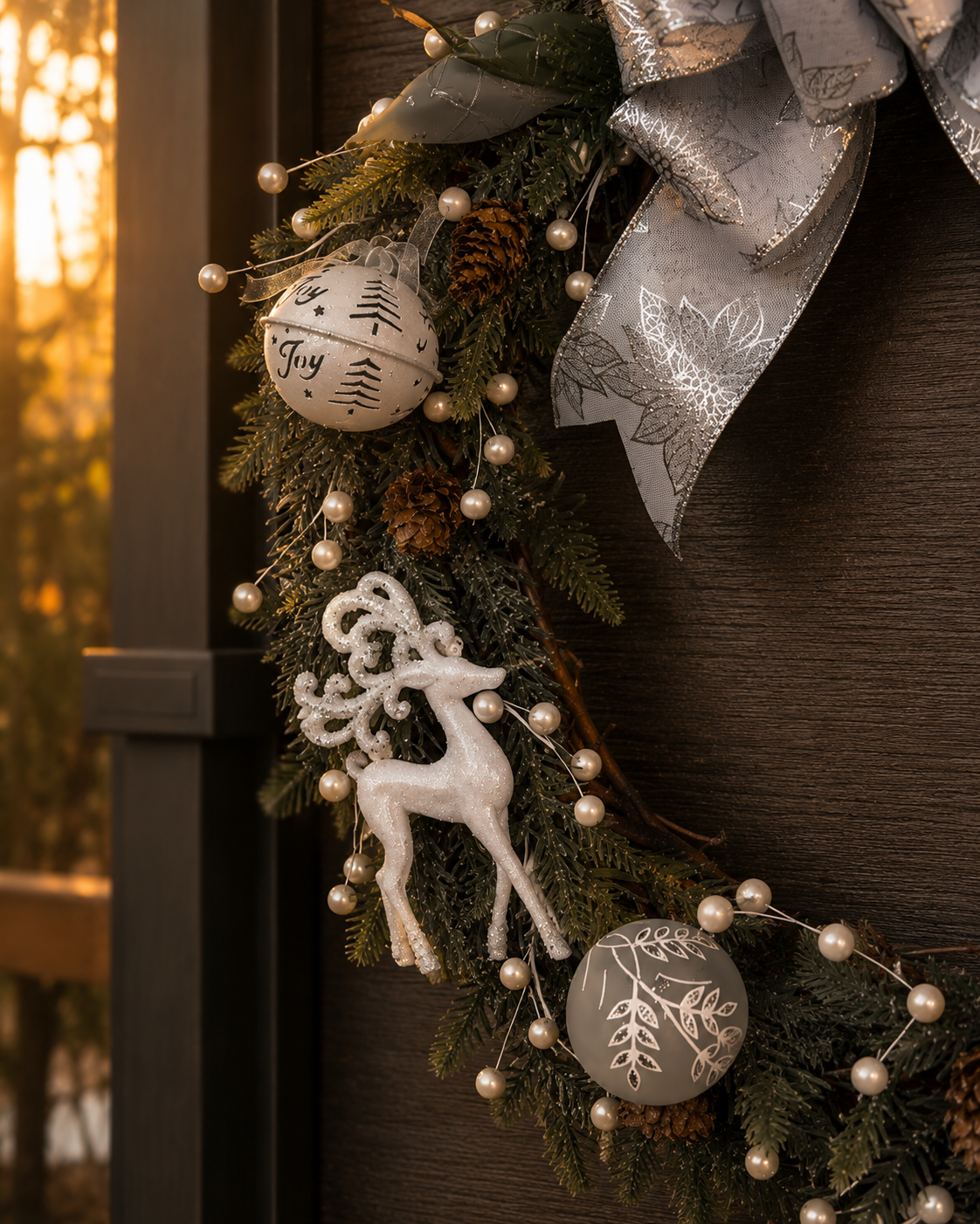 Silver Frost handcrafted winter wreath with silver accents - view 6