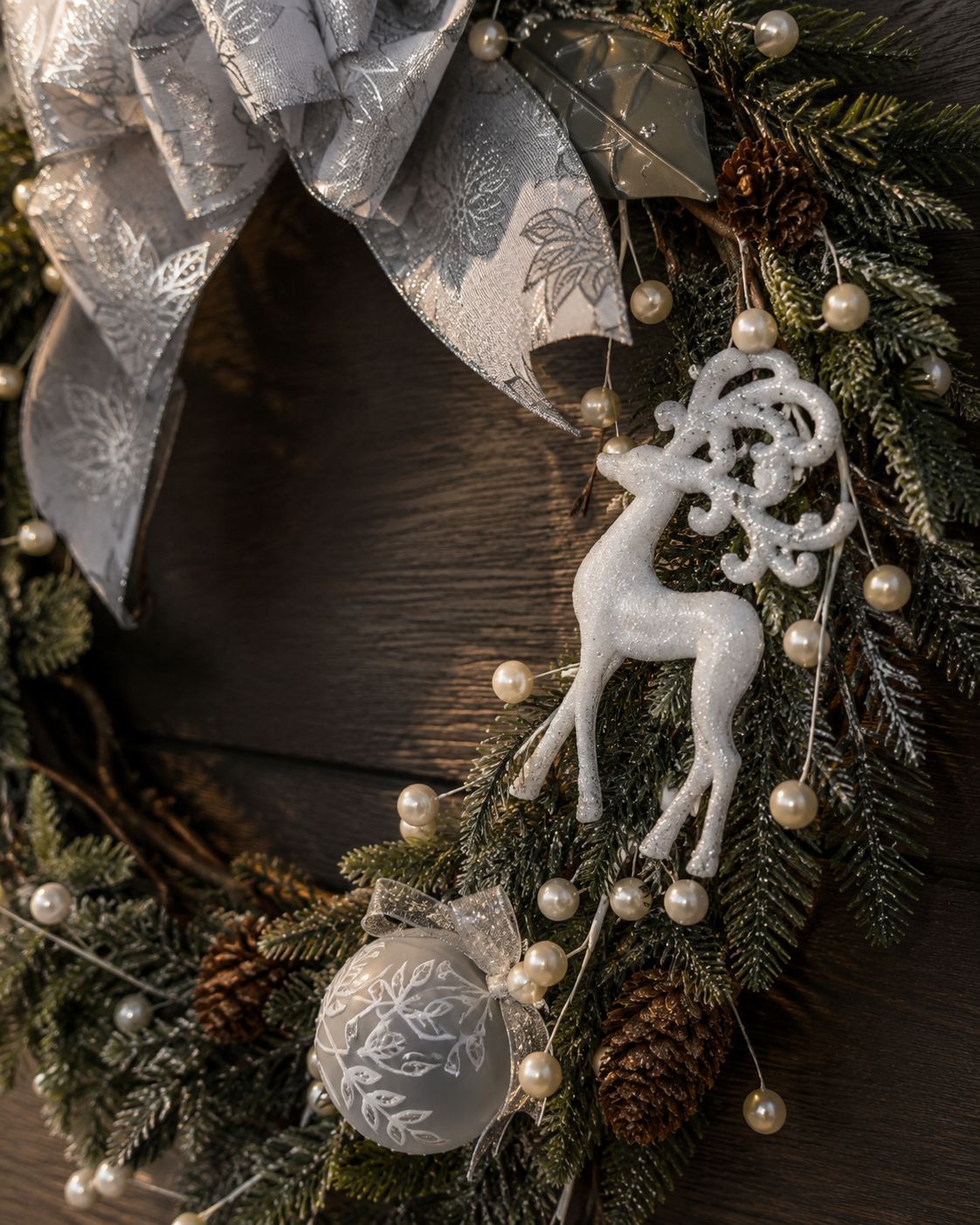 Silver Frost handcrafted winter wreath with silver accents - view 7