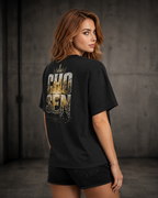 Chosen black heavyweight T-shirt with Chosen faith design - angled back lifestyle view