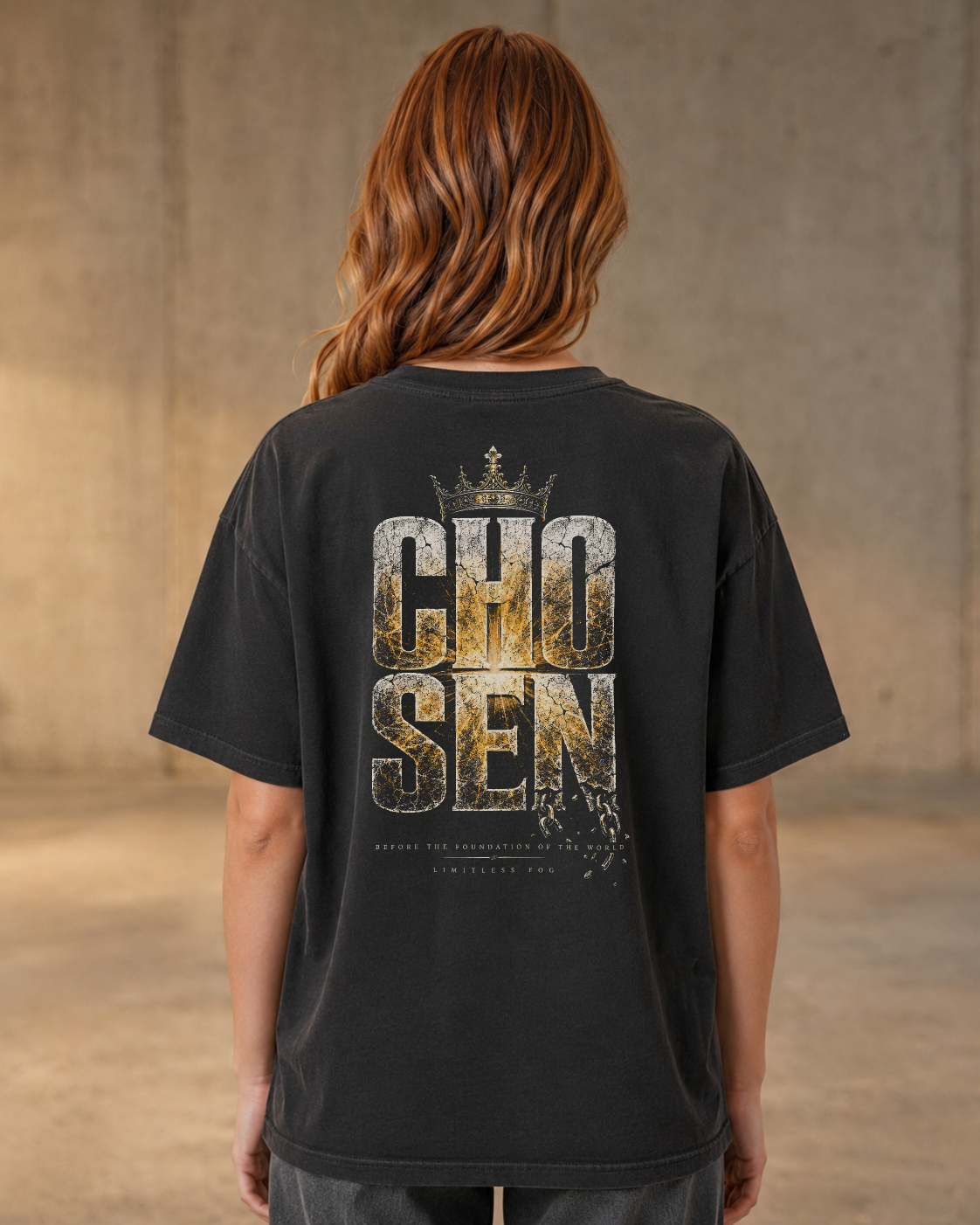 Chosen black heavyweight T-shirt with radiant stone faith design - lifestyle view 3