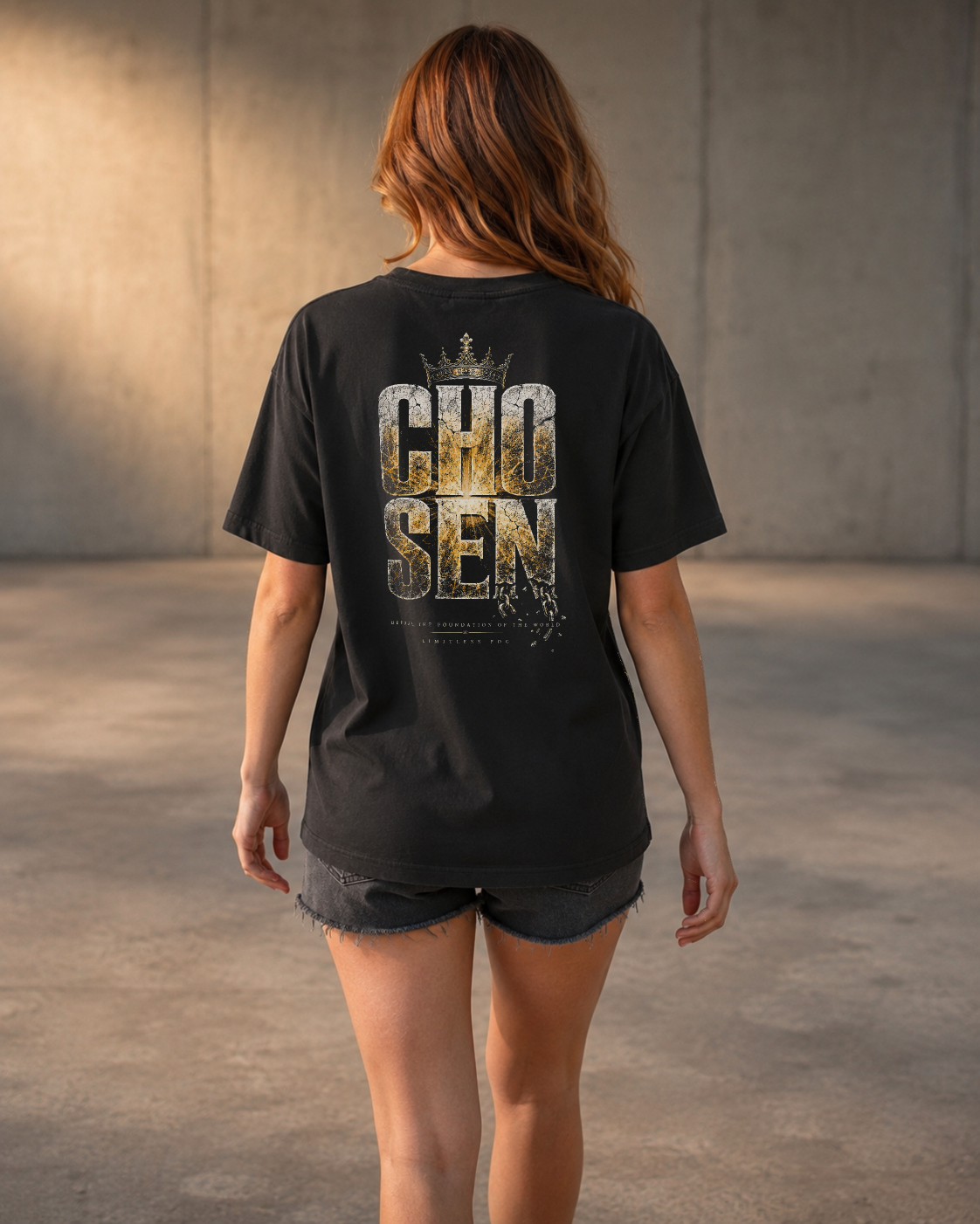 Chosen black heavyweight T-shirt with radiant stone faith design - lifestyle view 4