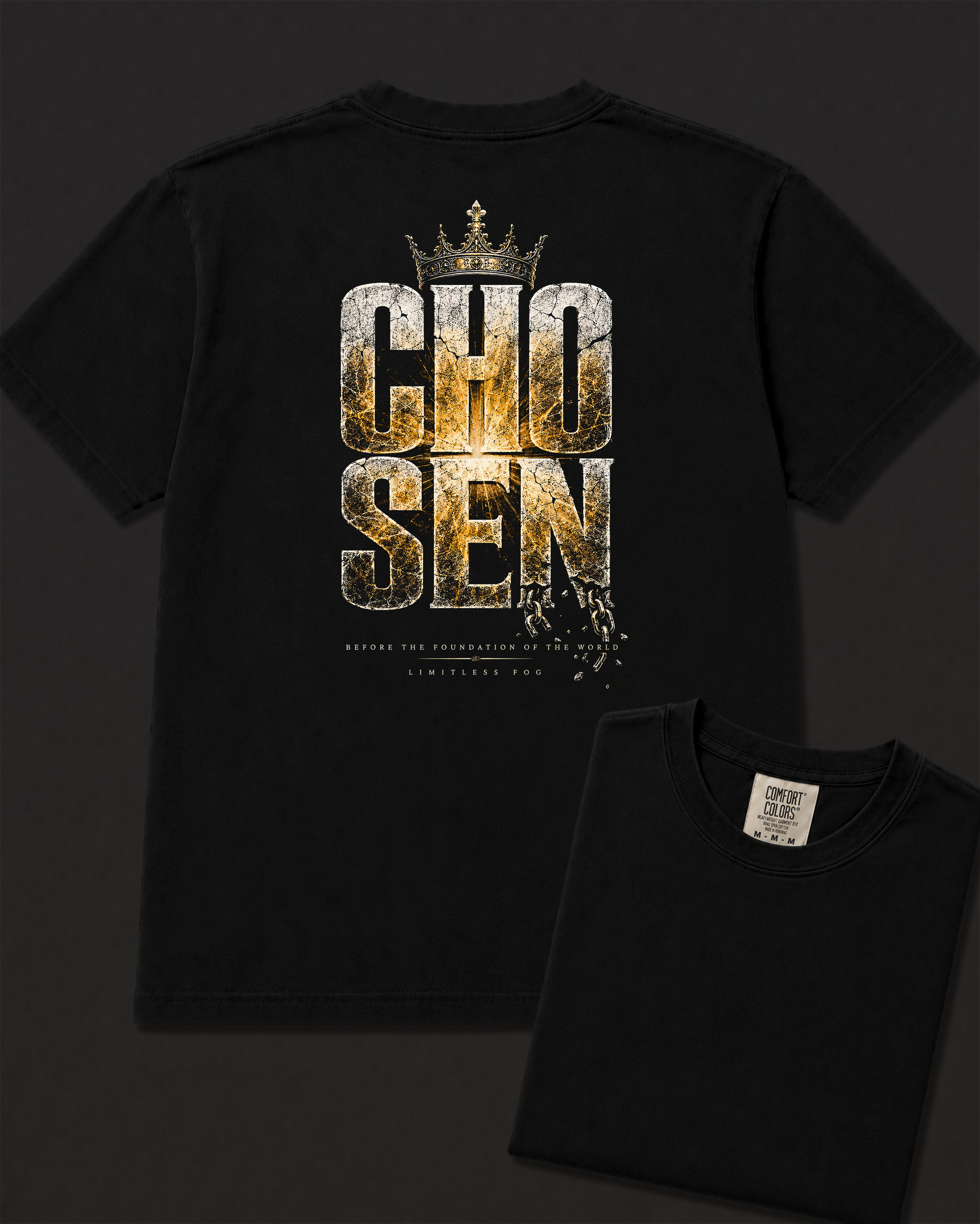Chosen black heavyweight T-shirt with radiant stone faith design - lifestyle view 5