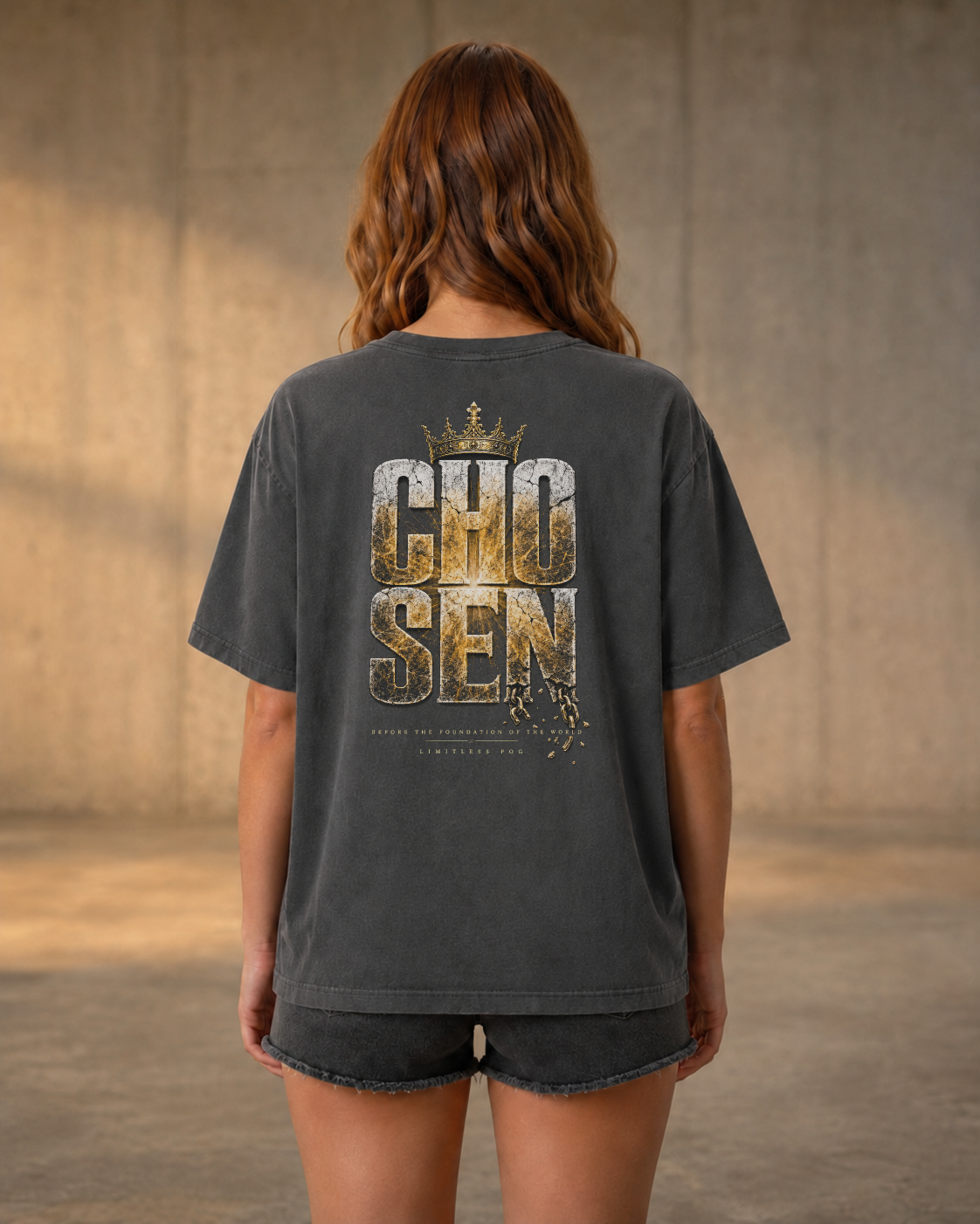 Chosen pepper heavyweight T-shirt with radiant stone faith design - lifestyle view 1