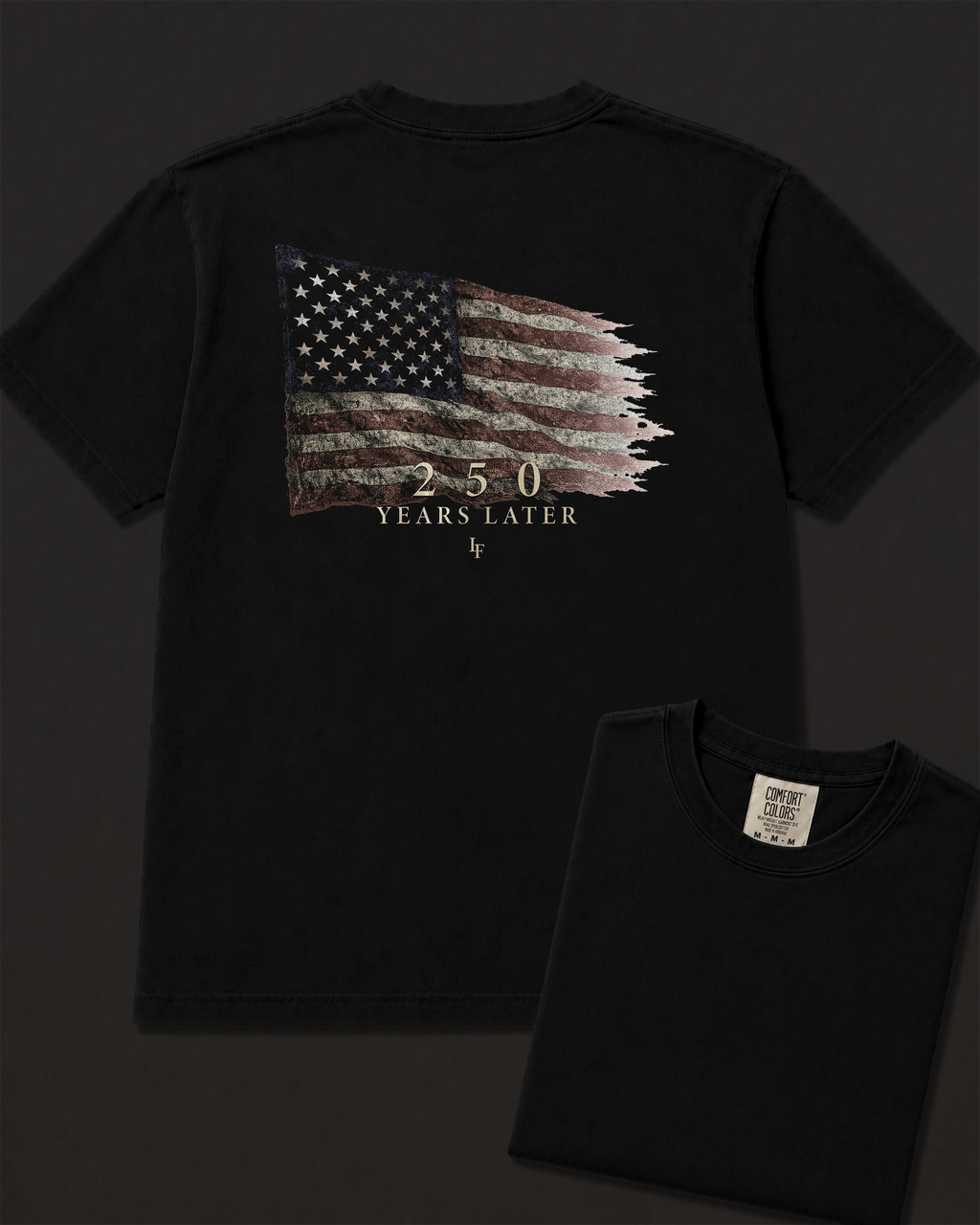 Flag black heavyweight T-shirt with distressed American flag design - lifestyle view 5