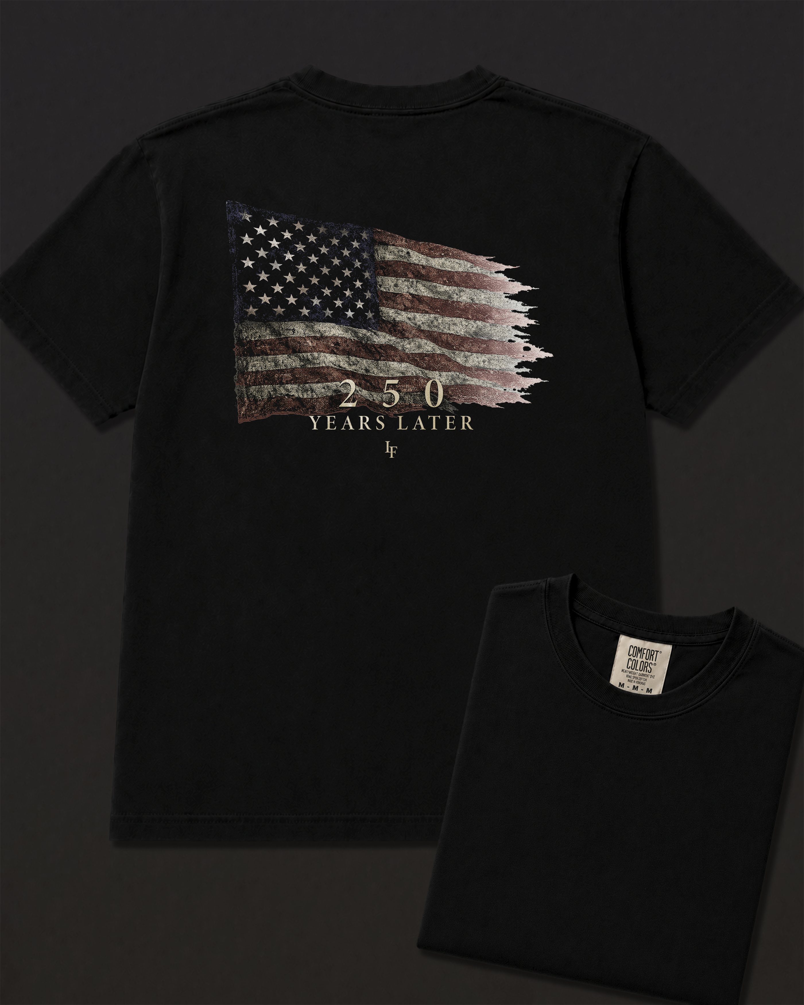 Flag black heavyweight T-shirt with distressed American flag design - lifestyle view 5