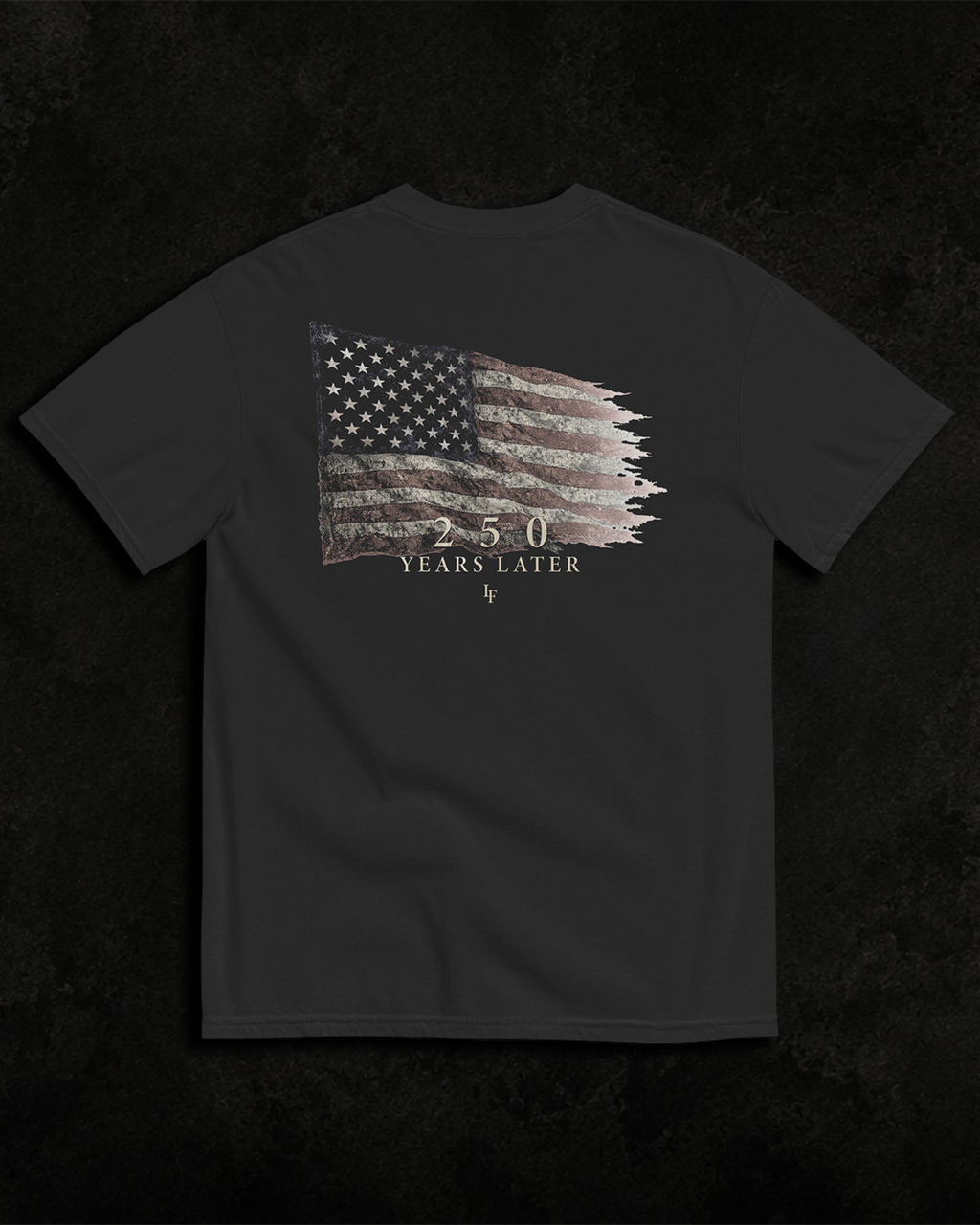 Flag black heavyweight T-shirt with distressed American flag design - product-only view