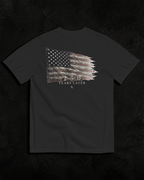 Flag black heavyweight T-shirt with distressed American flag design - product-only view
