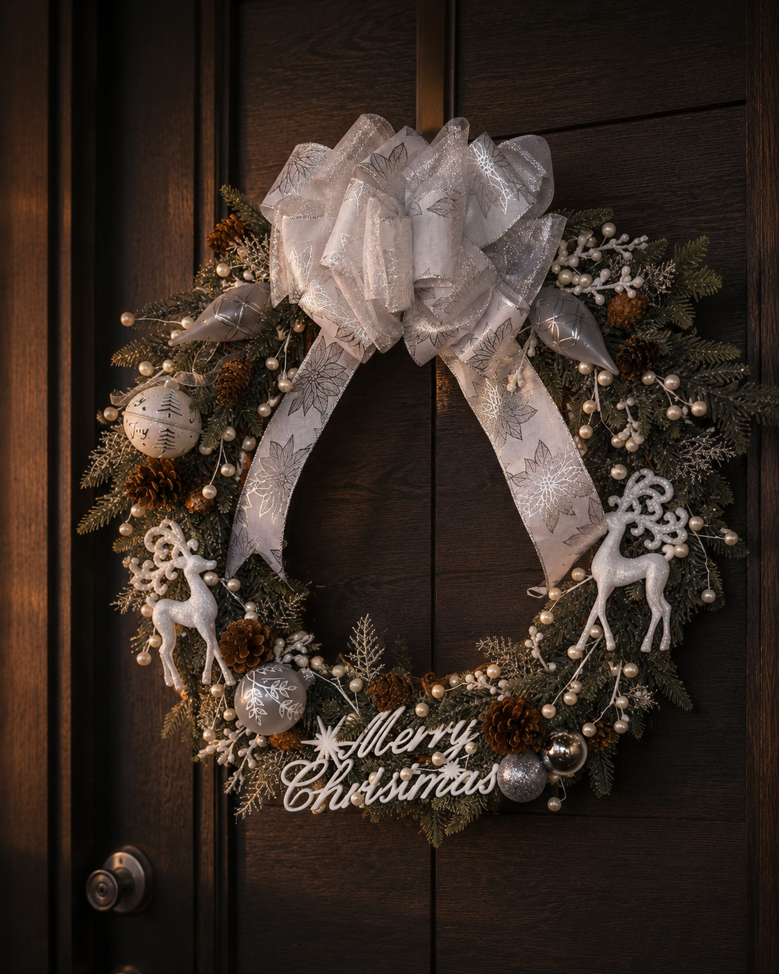 Silver Frost handcrafted winter wreath with silver accents - view 4