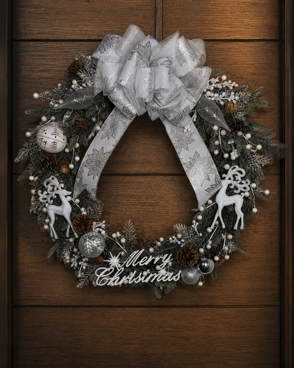 Silver Frost handcrafted winter wreath with silver accents - view 1