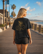Light black heavyweight T-shirt with faith-inspired flame design - lifestyle view 4
