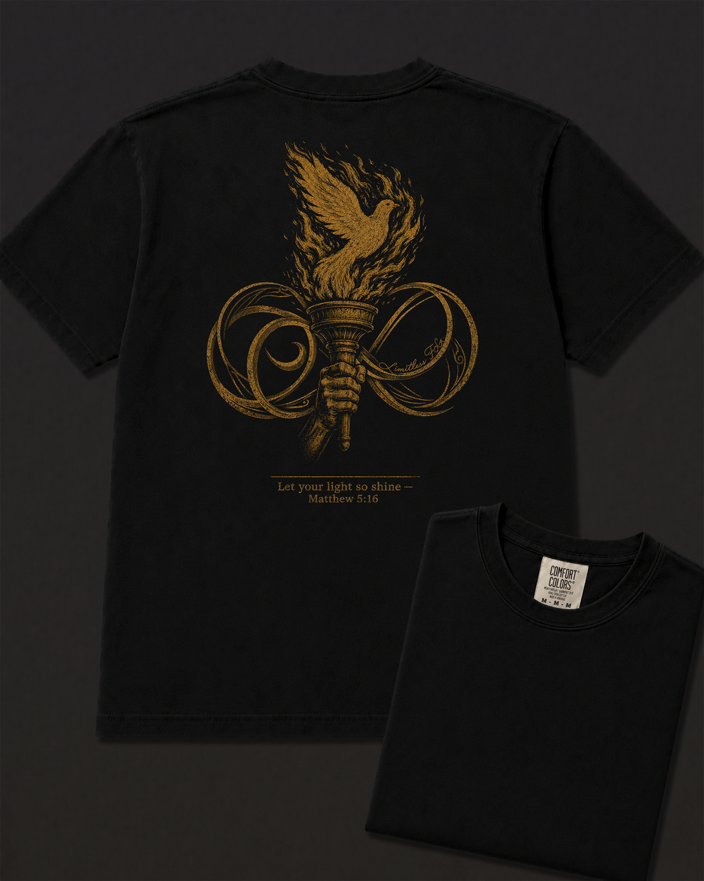 Light black heavyweight T-shirt with Burn Like A Fire faith design - lifestyle view 5