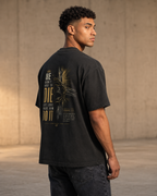 Love black heavyweight T-shirt with cross and crown of thorns design - alternate model lifestyle view