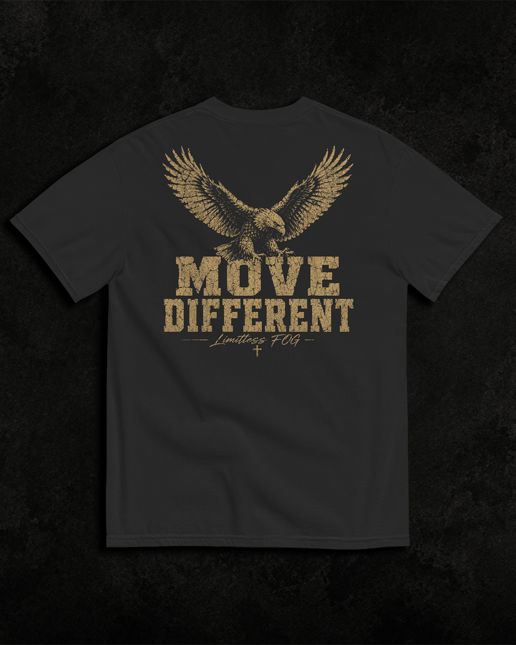 Move Different black heavyweight T-shirt with vintage eagle graphic - product-only view