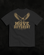 Move Different black heavyweight T-shirt with vintage eagle graphic - product-only view