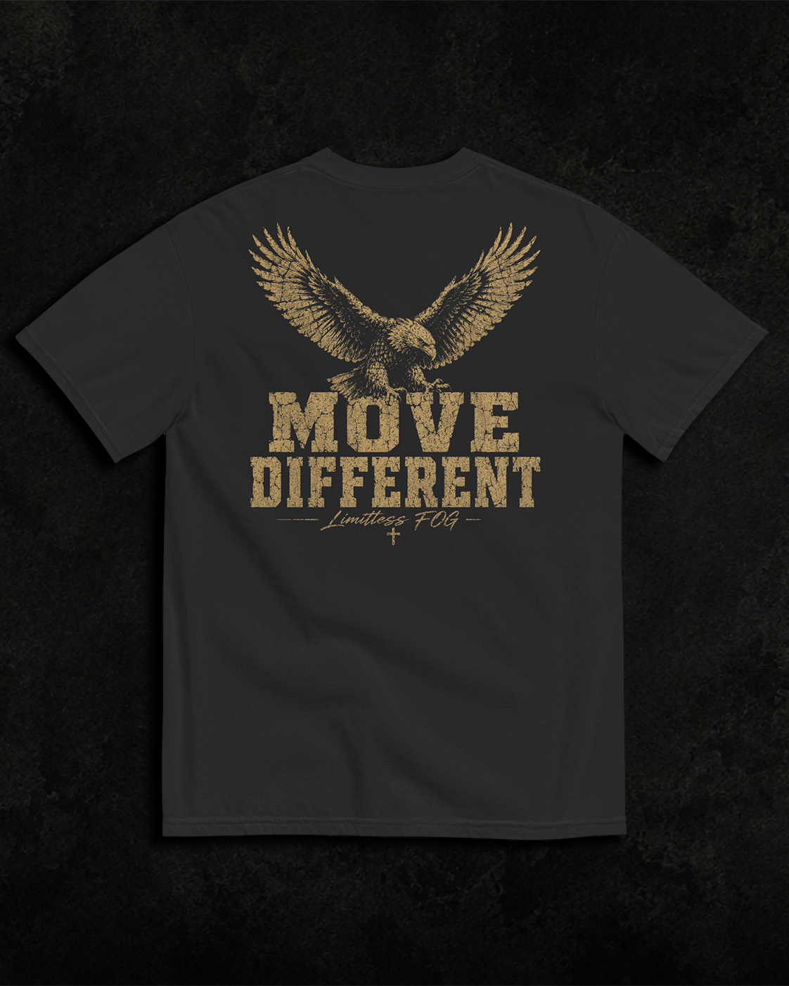 Move Different black heavyweight T-shirt with vintage eagle graphic - product-only view