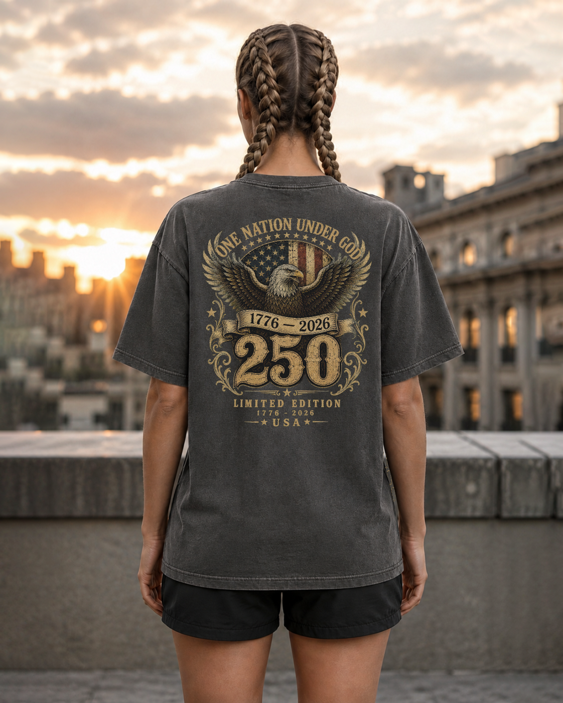 One Nation pepper heavyweight T-shirt with patriotic eagle design - lifestyle view 1