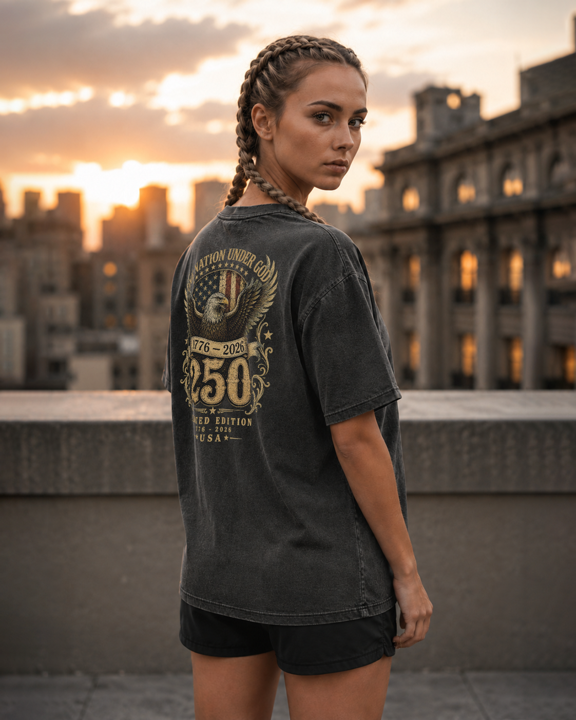 One Nation pepper heavyweight T-shirt with patriotic eagle design - lifestyle view 2