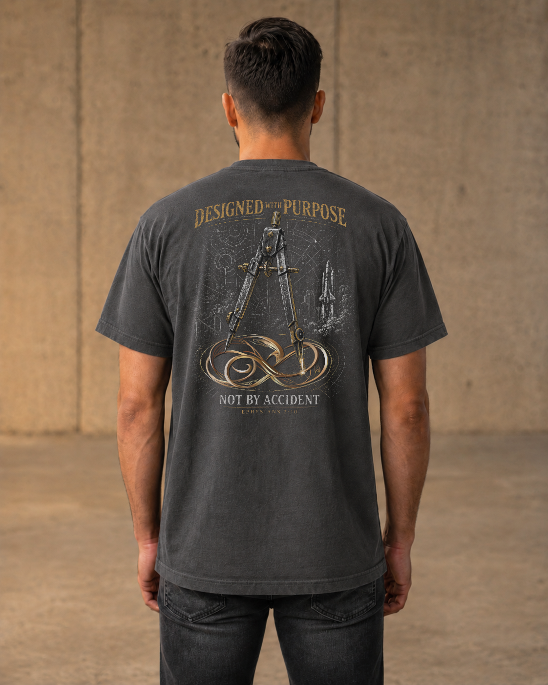 Purpose pepper heavyweight T-shirt with blueprint faith design - lifestyle view 1