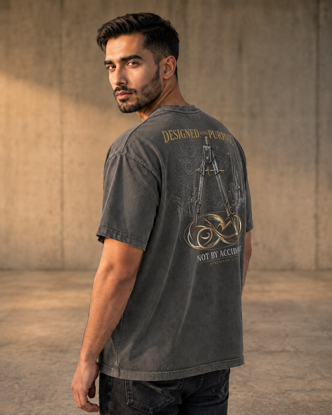 Purpose pepper heavyweight T-shirt with blueprint faith design - lifestyle view 2