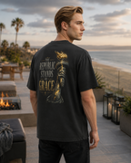 Torch black heavyweight T-shirt with The Republic Stands By Grace design - lifestyle view 2