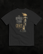 Torch black heavyweight T-shirt with The Republic Stands By Grace design - product-only view