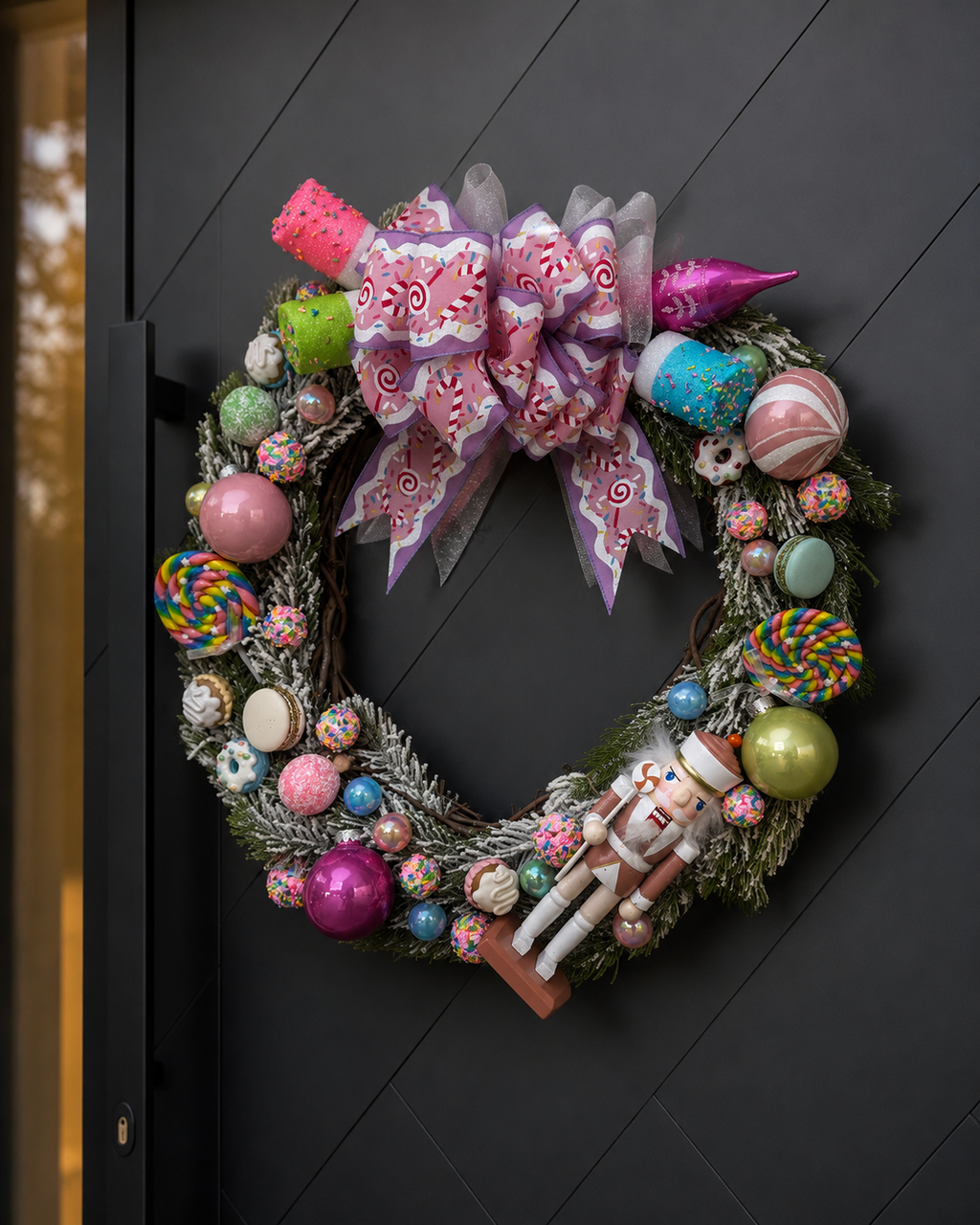 Candy Land handcrafted Christmas wreath with colorful candy accents - view 1