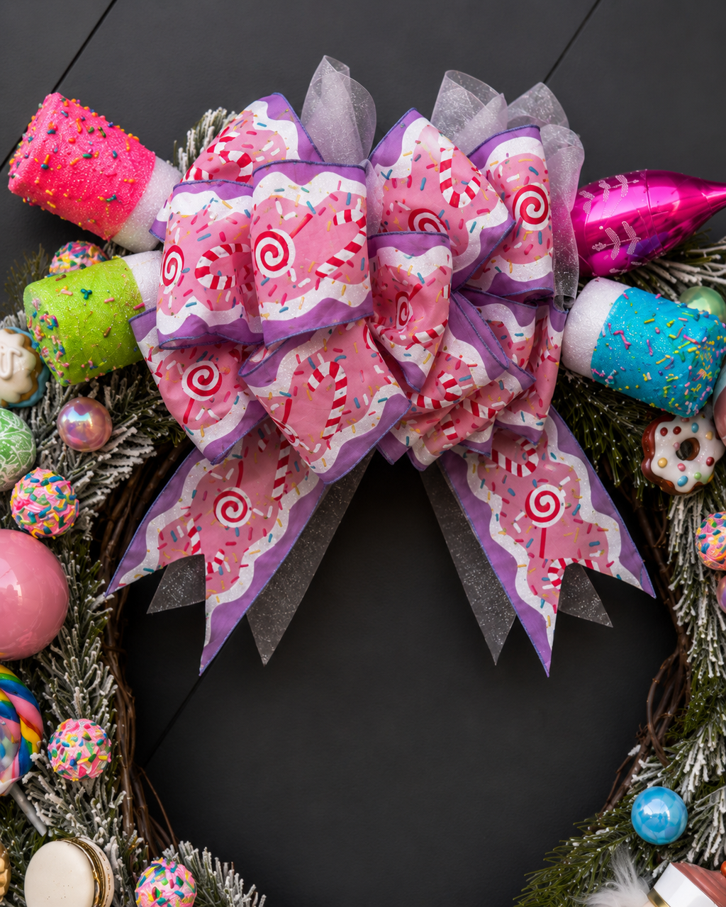 Candy Land handcrafted Christmas wreath with colorful candy accents - view 4