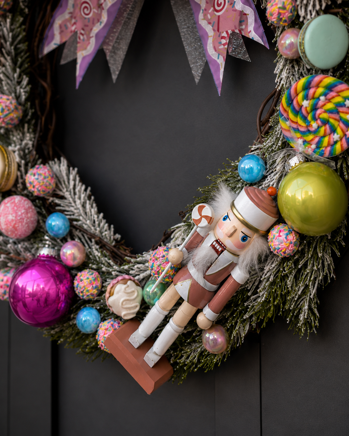 Candy Land handcrafted Christmas wreath with colorful candy accents - view 6